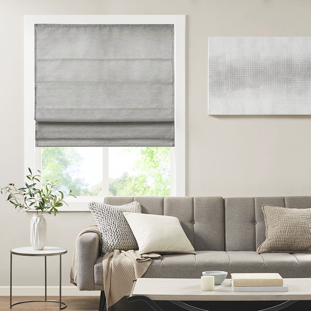 Madison Park Como Printed Faux Silk Room Darkening Cordless Roman Shade - Grey - 33x64"