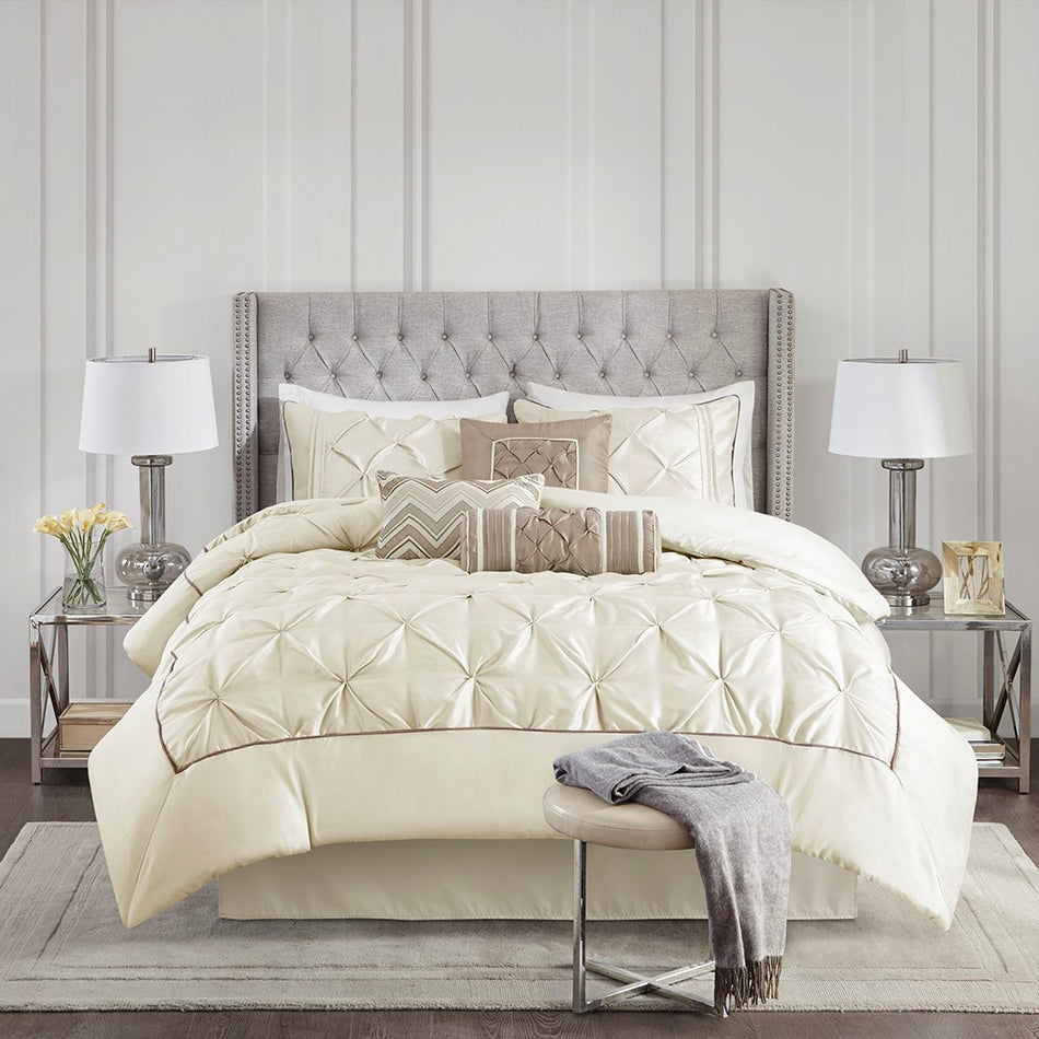 Laurel 7 Piece Tufted Comforter Set - Ivory - King Size