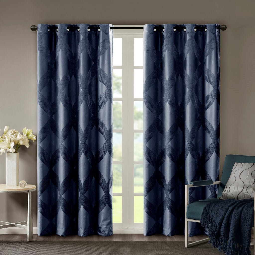 SunSmart Bentley Ogee Knitted Jacquard Total Blackout Panel - Navy - 50x84"