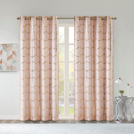 Intelligent Design Raina Total Blackout Metallic Print Grommet Top Curtain Panel - Blush / Gold - 50x63"