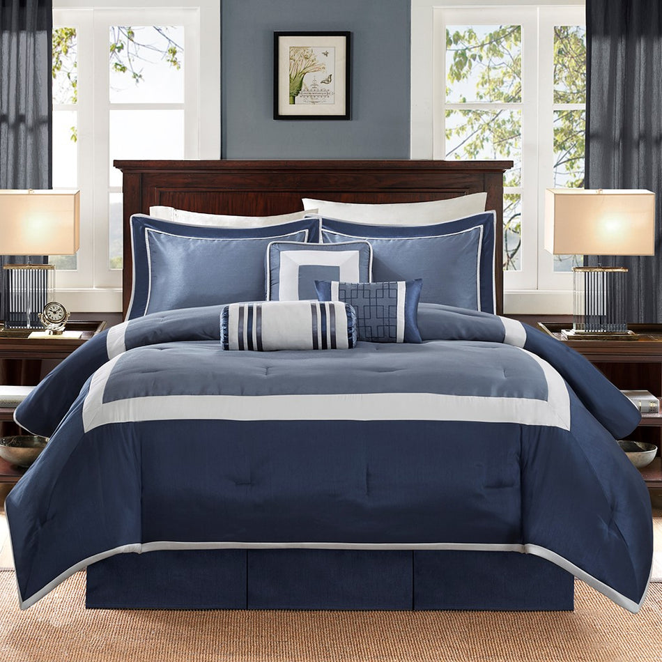 Genevieve 7 Piece Comforter Set - Navy - Queen Size