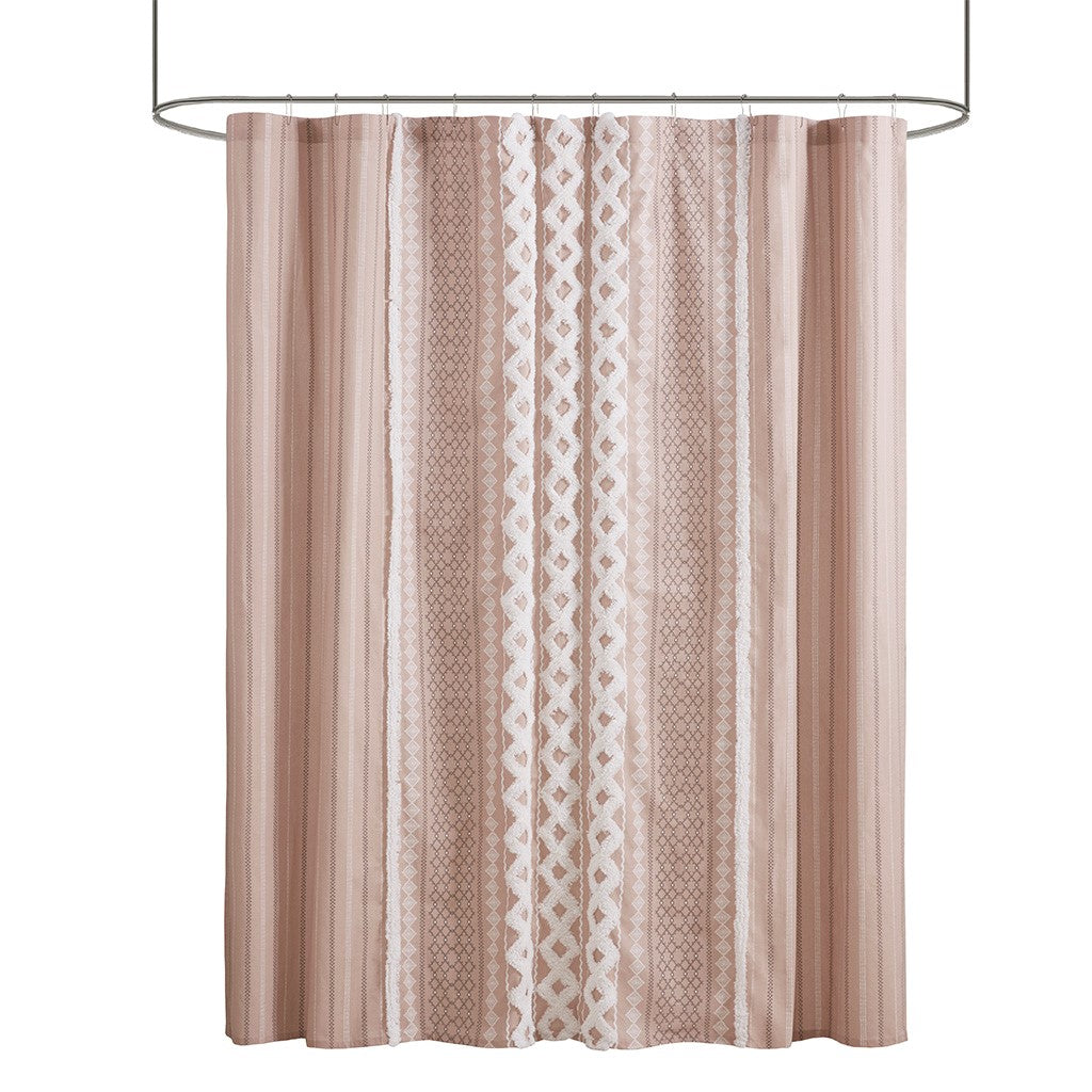 INK+IVY Imani Cotton Printed Shower Curtain with Chenille - Blush - 72x72"