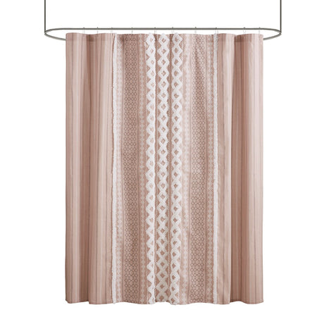 INK+IVY Imani Cotton Printed Shower Curtain with Chenille - Blush - 72x72"