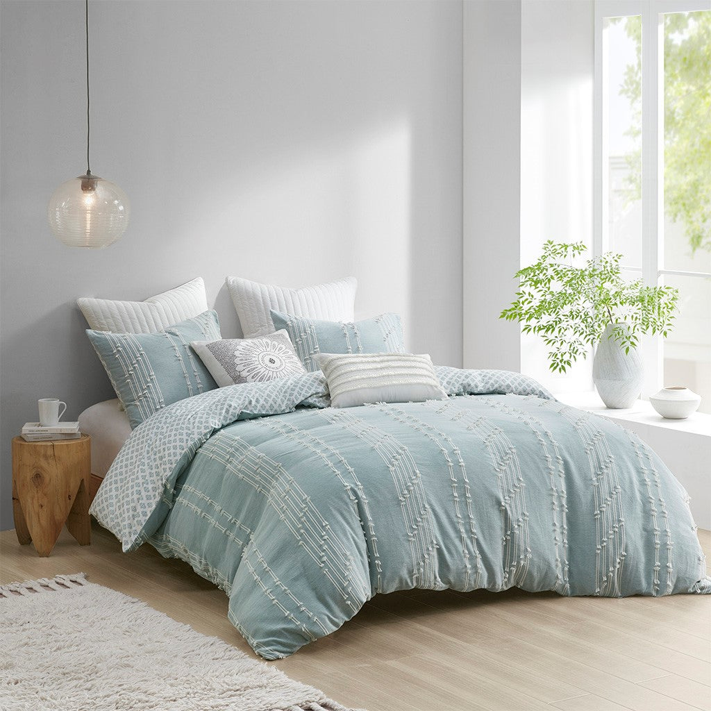 INK+IVY Kara 3 Piece Cotton Jacquard Duvet Cover Set - Aqua - King Size / Cal King Size