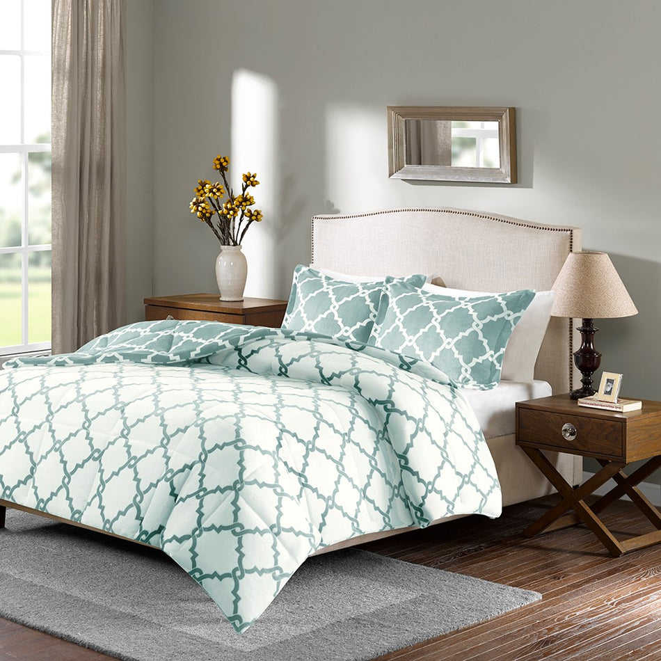 Peyton Reversible Plush Comforter Mini Set - Aqua - Full Size / Queen Size