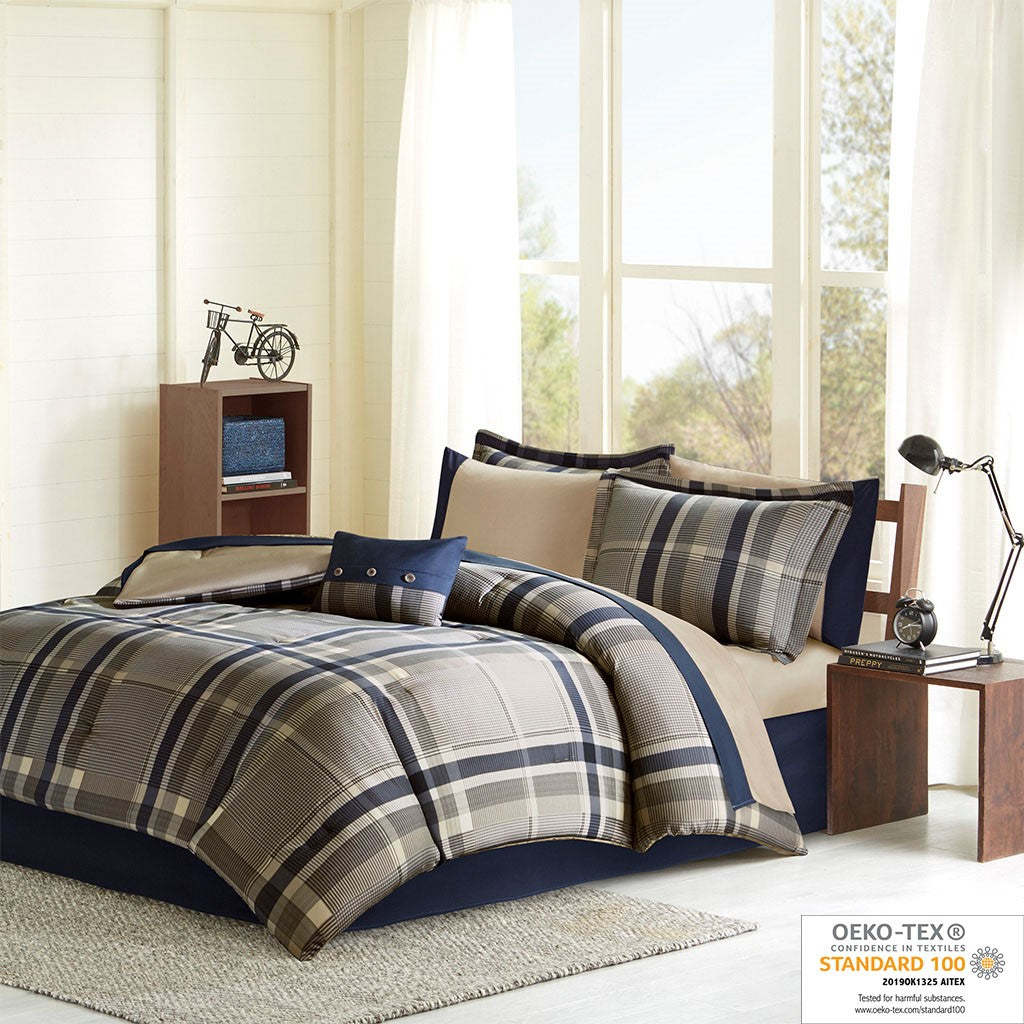 Intelligent Design Robbie Plaid Comforter Set with Bed Sheets - Navy Multi - Full Size