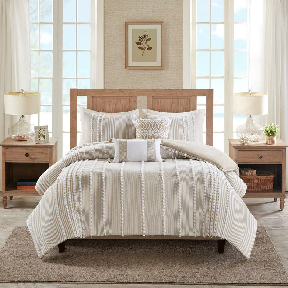 Anslee 3 Piece Cotton Yarn Dyed Comforter Set - Taupe - King Size