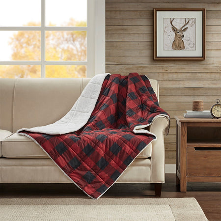 Woolrich Linden Oversized Softspun Down Alternative Throw - Red - 50x70"