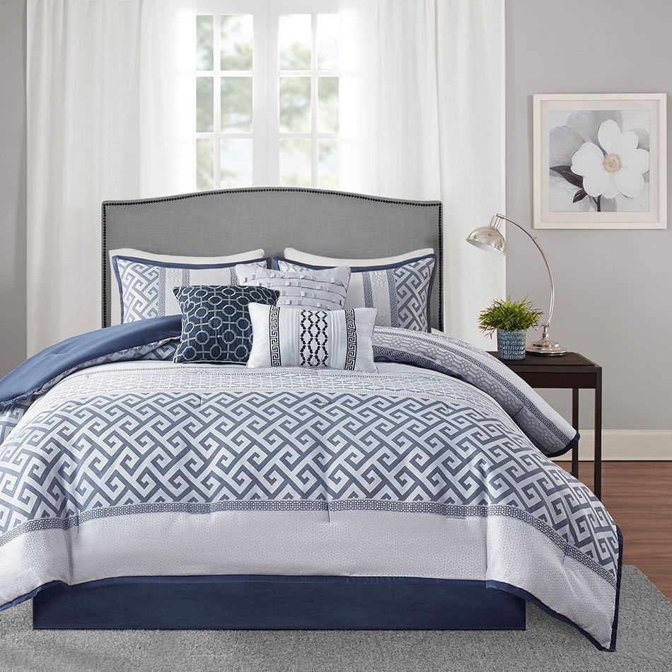 Bennett 7 Piece Jacquard Comforter Set - Navy - King Size