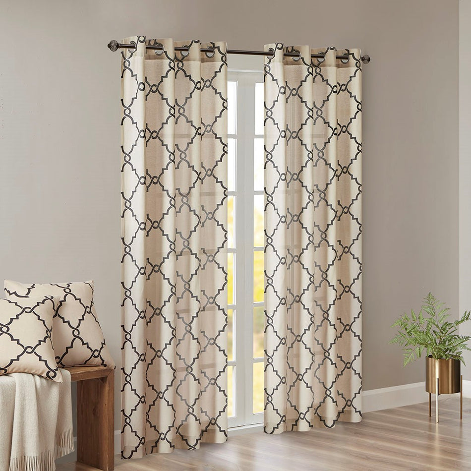 Saratoga Fretwork Print Grommet Top Window Curtain - Khaki - 50x95"