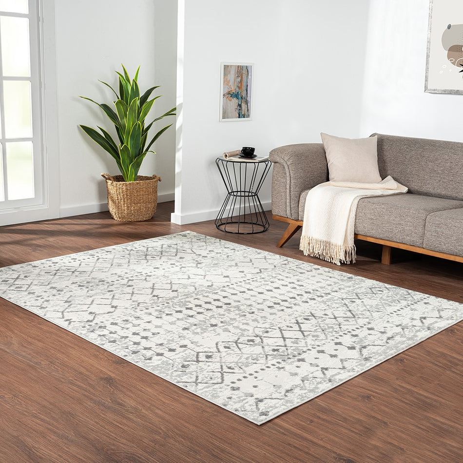 Madison Park Hannah Moroccan Global Woven Area Rug - Light Grey / Cream - 8x10'