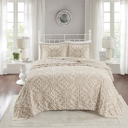 Madison Park Sabrina 3 piece Tufted Cotton  bedspread  set - Taupe  - King Size / Cal King Size Shop Online & Save - expresshomedirectr.com