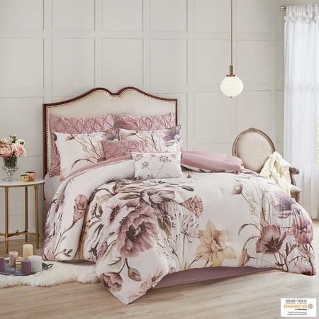 Madison Park Cassandra 8 Piece Cotton Printed Comforter Set - Blush - Cal King Size