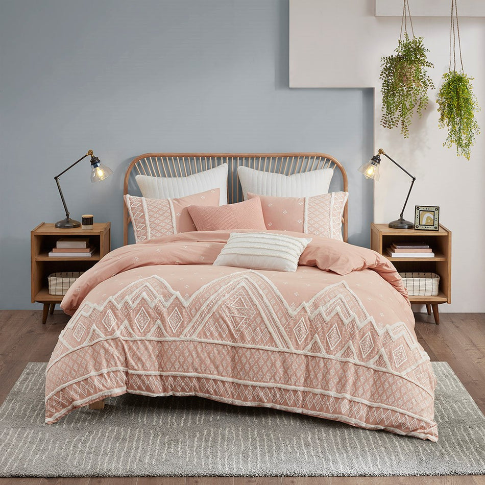 INK+IVY Marta 3 Piece Flax and Cotton Blended Duvet Cover Set - Blush  - King Size / Cal King Size Shop Online & Save - expresshomedirectr.com