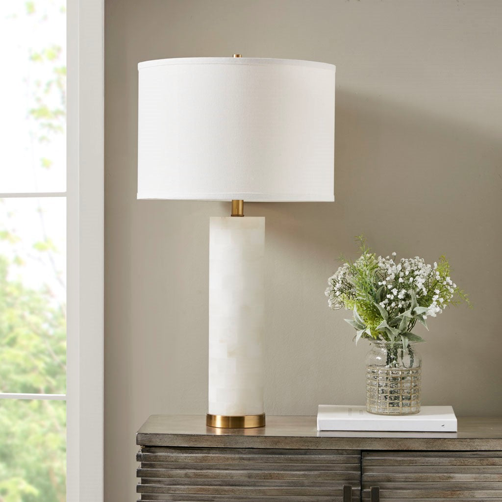 Hampton Hill Prague Alabaster Table Lamp - White / Gold 