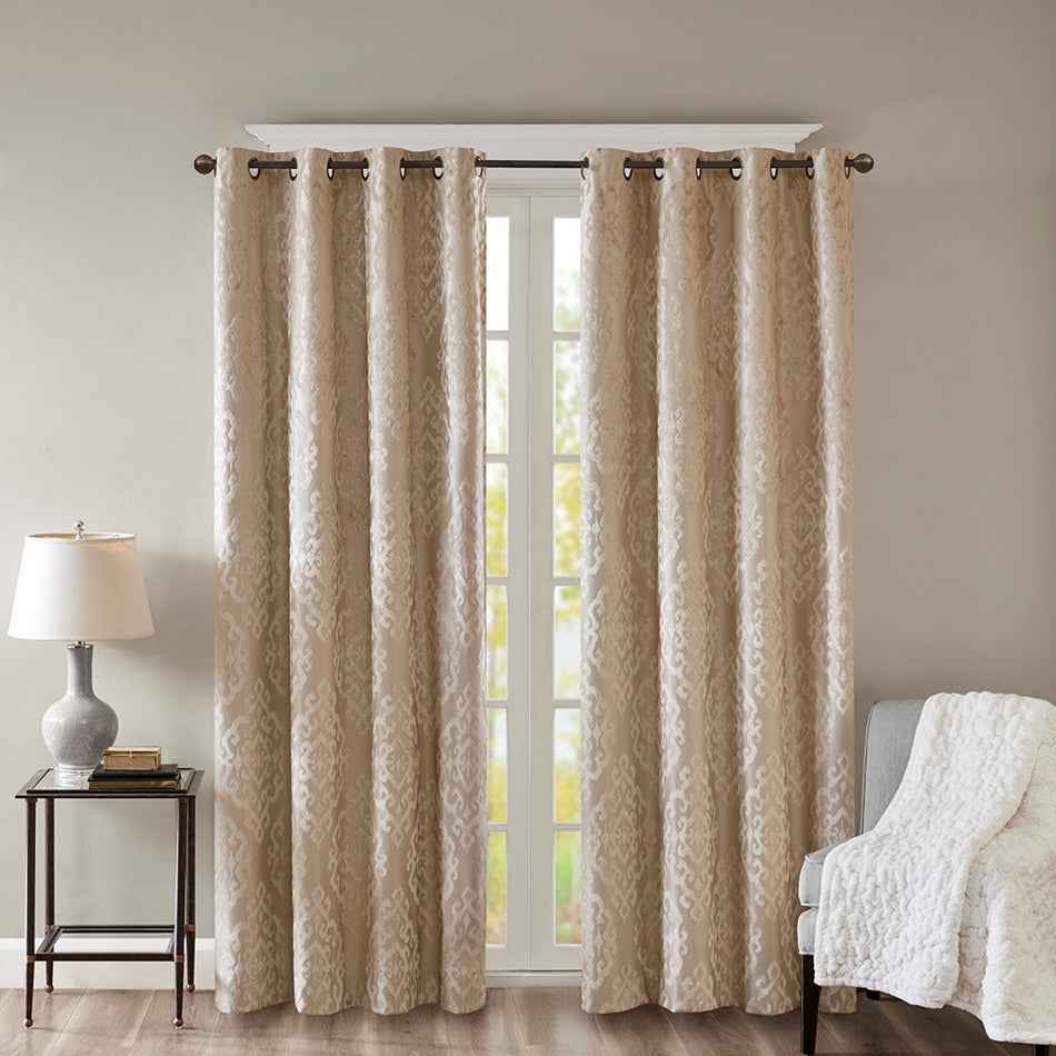 SunSmart Mirage Knitted Jacquard Damask Total Blackout Grommet Top Curtain PanelKnitted Jacquard Damask Total Blackout Grommet Top Curtain Panel - Champagne - 108" Panel