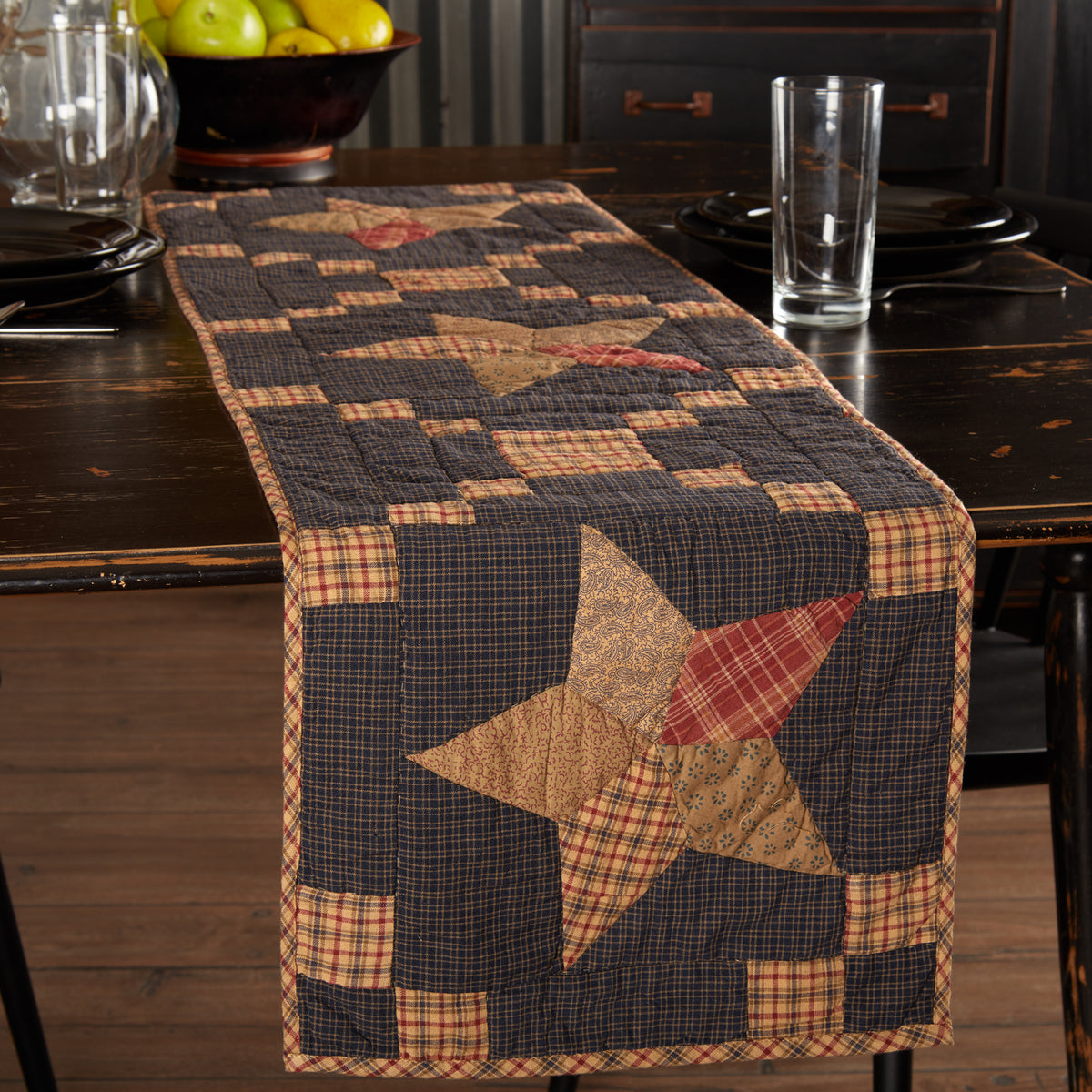 Mayflower Market Arlington Runner Quilted Patchwork Star 13x48 By VHC Brands