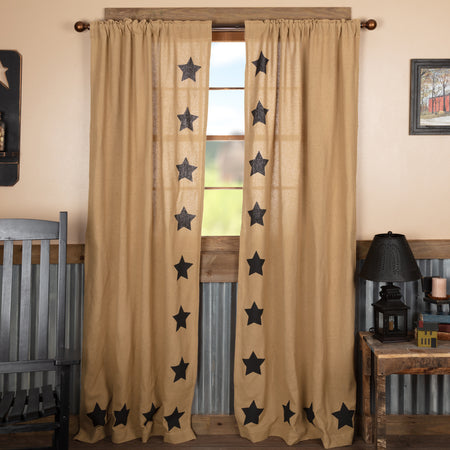 Mayflower Market Burlap w/Black Stencil Stars Panel Set of 2 84x40 By VHC Brands