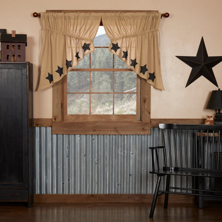 Mayflower Market Burlap w/Black Stencil Stars Prairie Swag Set of 2 36x36x18 By VHC Brands