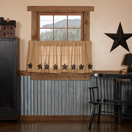 Mayflower Market Burlap w/Black Stencil Stars Tier Set of 2 L24xW36 By VHC Brands