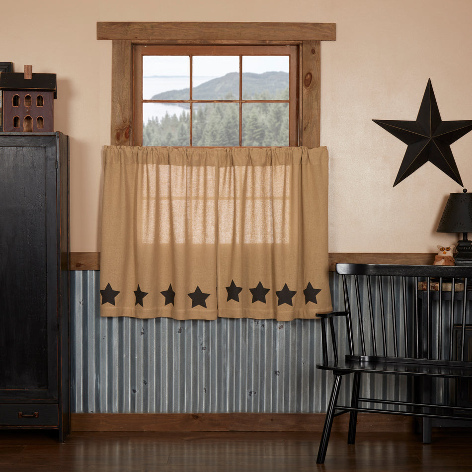 Mayflower Market Burlap w/Black Stencil Stars Tier Set of 2 L36xW36 By VHC Brands