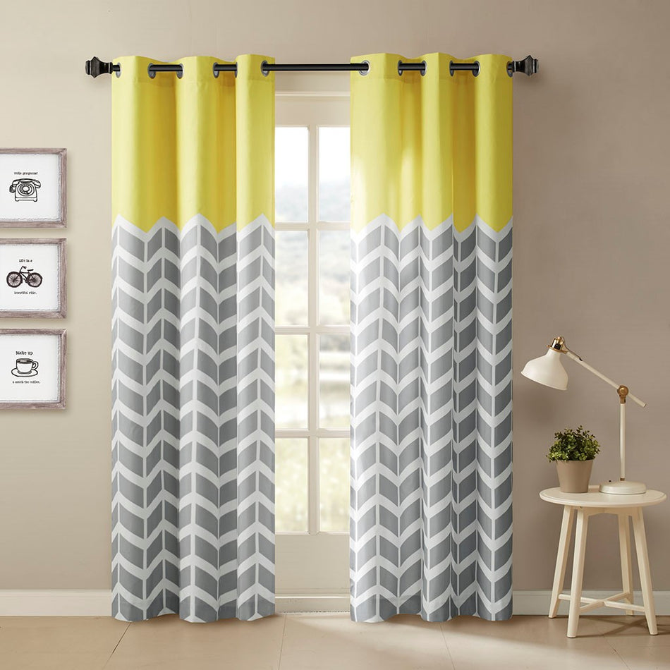 Intelligent Design Alex Chevron Printed Room Darkening Grommet Top Panel Pair - Yellow - 42x84"