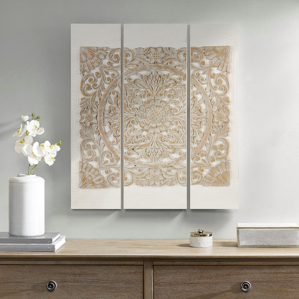 Madison Park Mandala 3D Embellished Canvas 3 Piece Set - Natural 