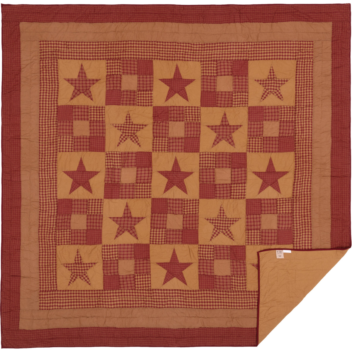 Mayflower Market Ninepatch Star Queen Quilt 90Wx90L By VHC Brands