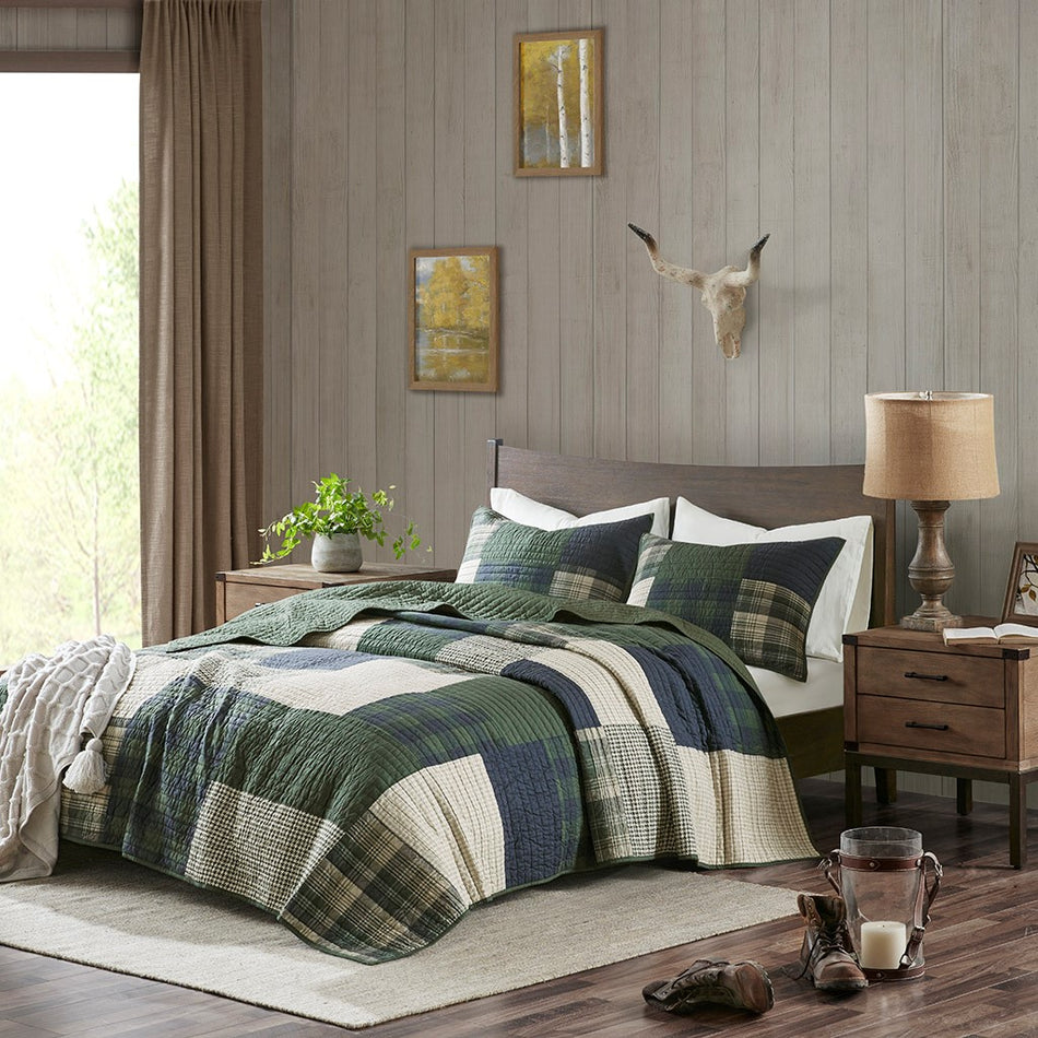 Woolrich Mill Creek Oversized Cotton Quilt Set - Green - Full Size / Queen Size