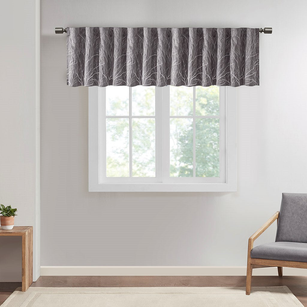 Madison Park Andora Faux Silk Embroidered Window Valance - Grey - 50x18"