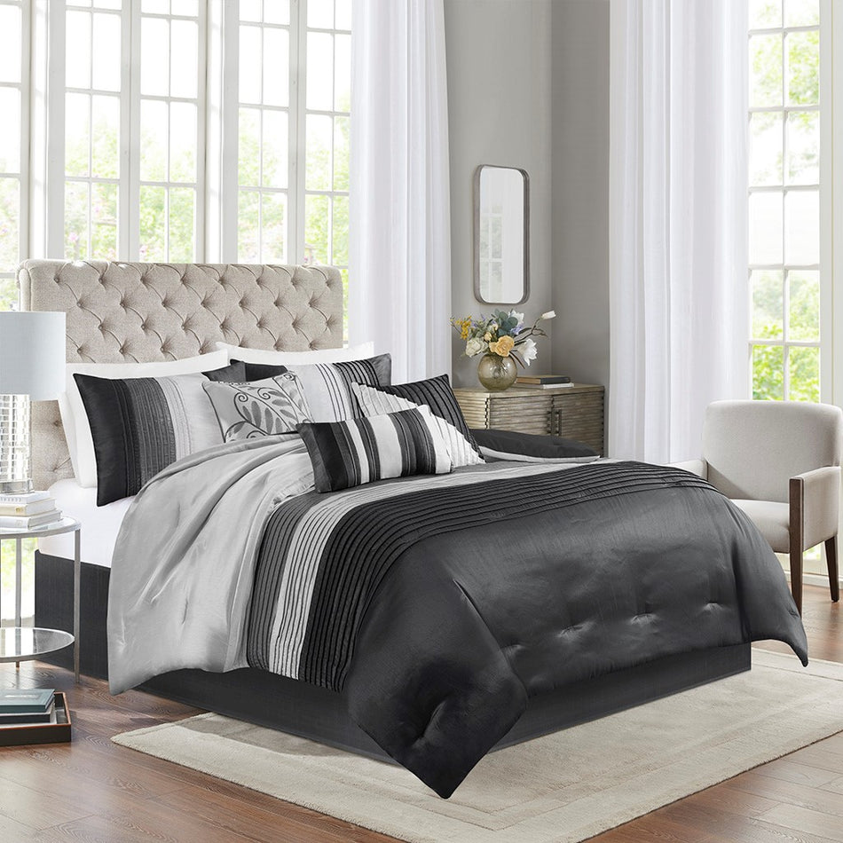 Madison Park Amherst 7 Piece Comforter Set - Black - Full Size