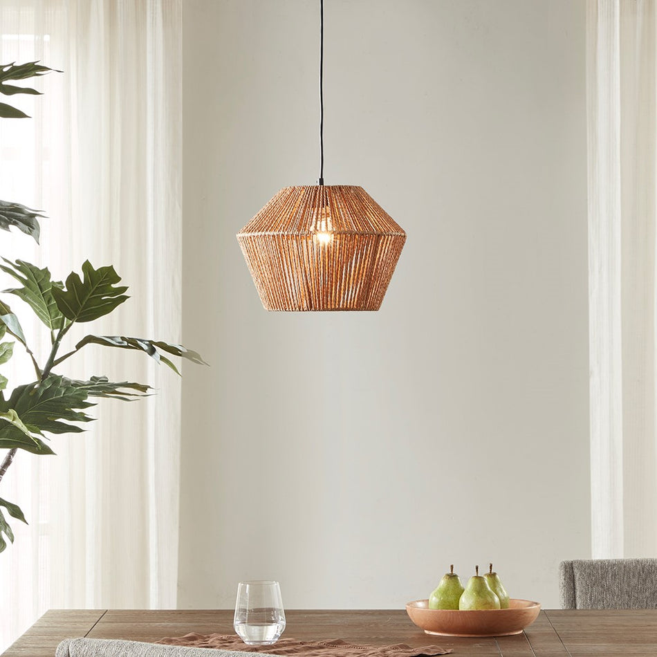 Ramsey Natural Woven Rope Pendant - Matte Black / Natural