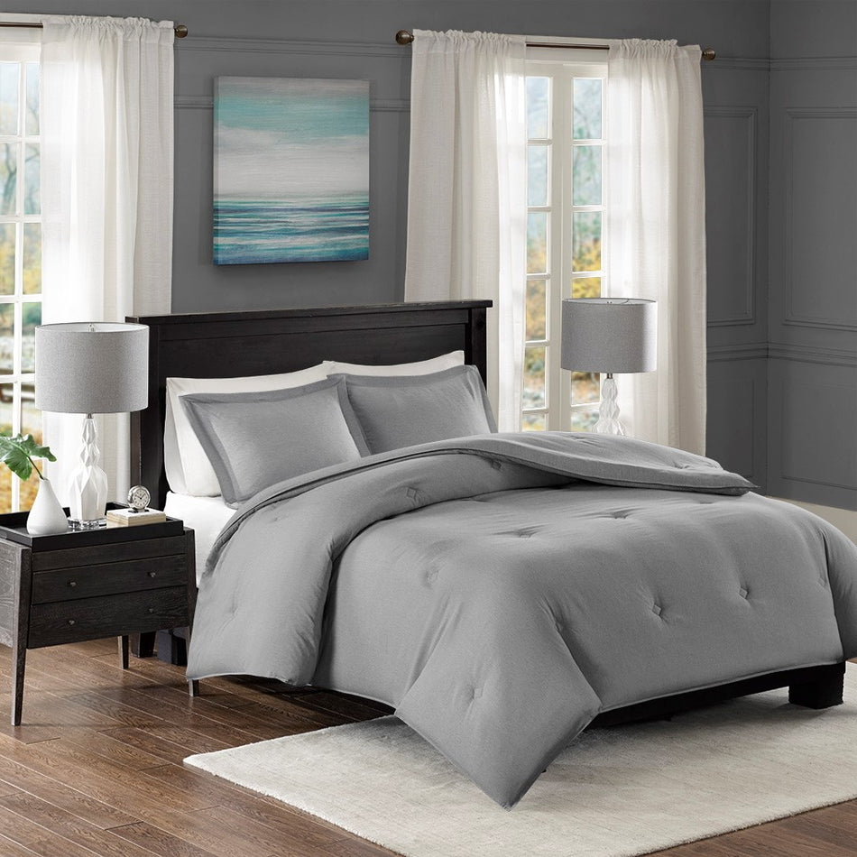 Madison Park Essentials Clay Yarn-Dyed Heather Weave Microfiber Down Alternative Comforter Mini Set - Grey - Twin Size