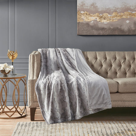 Madison Park Zuri Oversized Faux Fur Throw - Grey - 60x70"