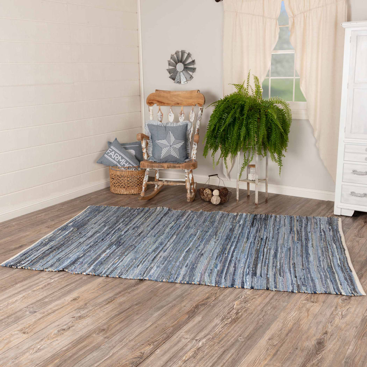 April & Olive Denim & Hemp Chindi/Rag Rug Rect 60x96 By VHC Brands