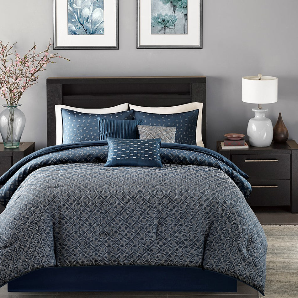 Biloxi 7 Piece Comforter Set - Navy - King Size