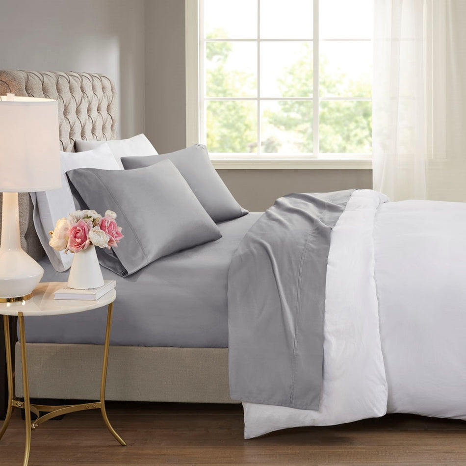 Beautyrest 600 Thread Count Cooling Cotton Blend 4 PC Sheet Set - Grey - Queen Size