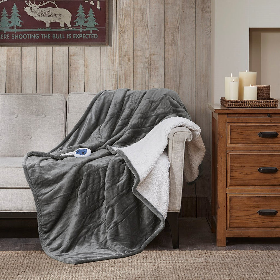 Woolrich Heated Plush to Berber Throw - Grey - 60x70"