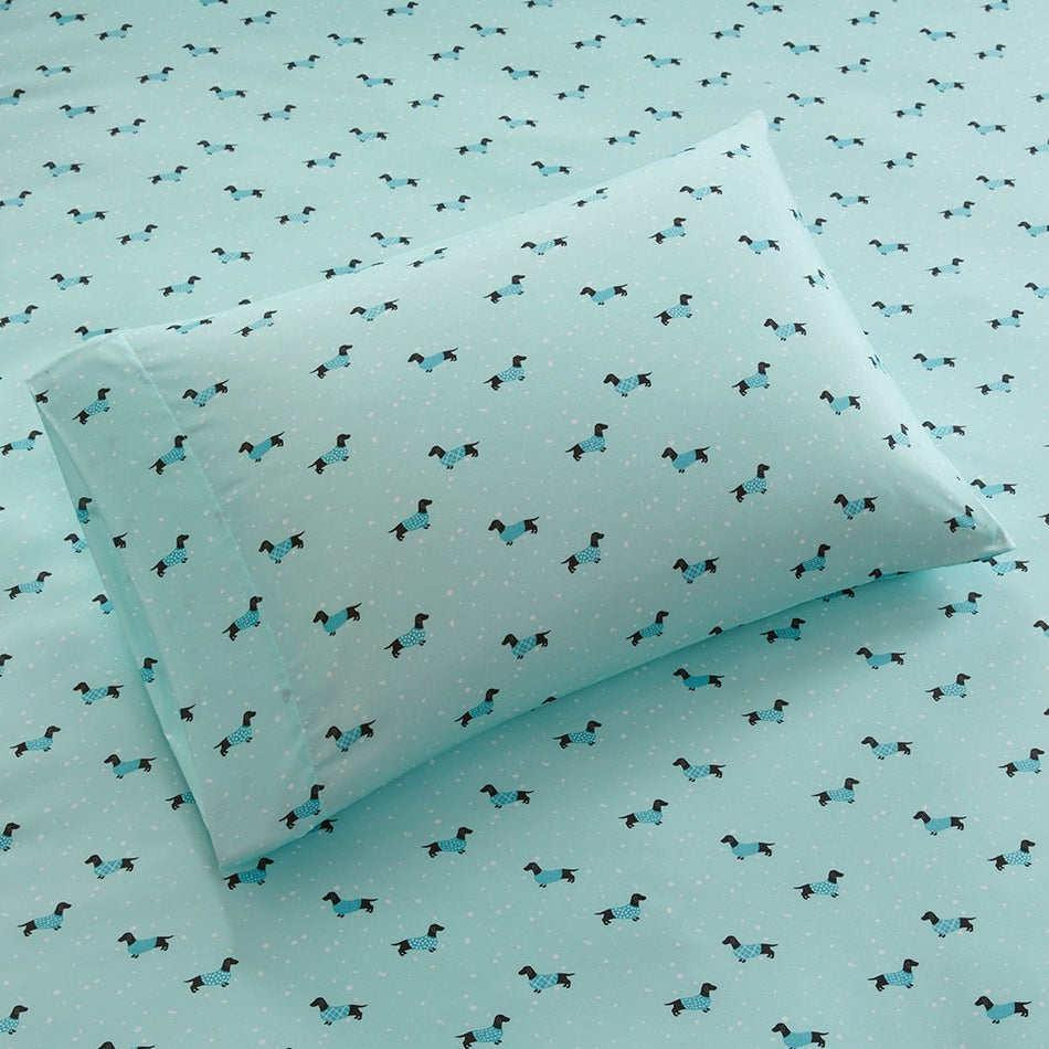 Novelty Print Sheet Set - Aqua Dogs - Twin XL Size