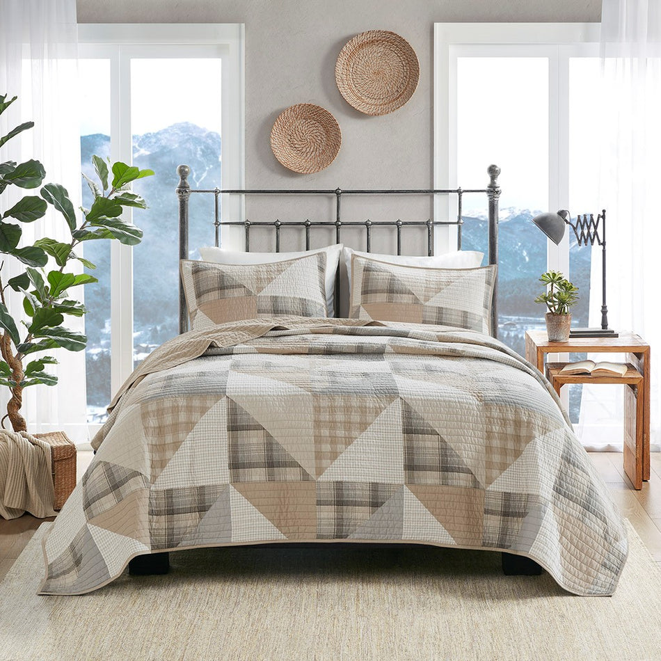 Olsen Olsen 3 Piece Oversized Cotton Quilt Set - Tan - King Size / Cal King Size