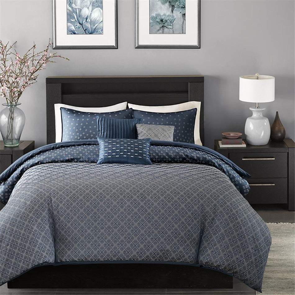 Biloxi 6 Piece Duvet Cover Set - Navy - Full Size / Queen Size