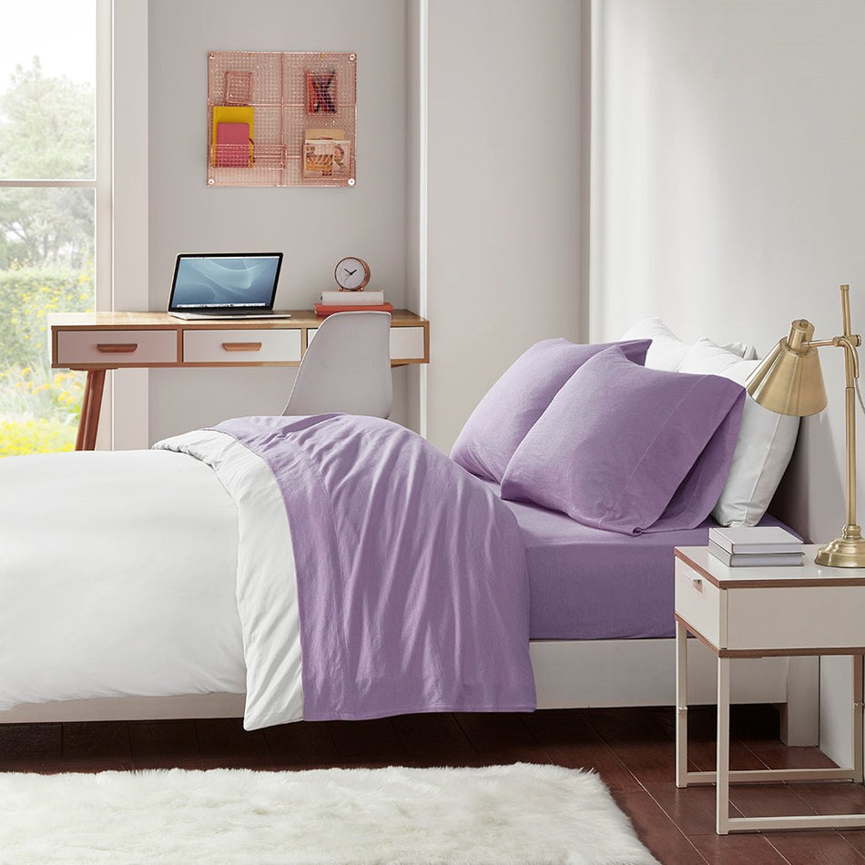 Intelligent Design Cotton Blend Jersey Knit All Season Sheet Set - Purple - Full Size