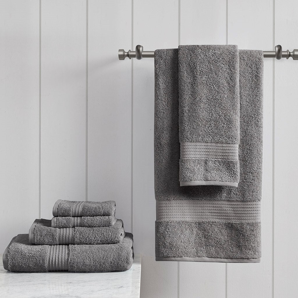 Madison Park Organic 6 Piece Organic Cotton Towel Set - Charcoal 