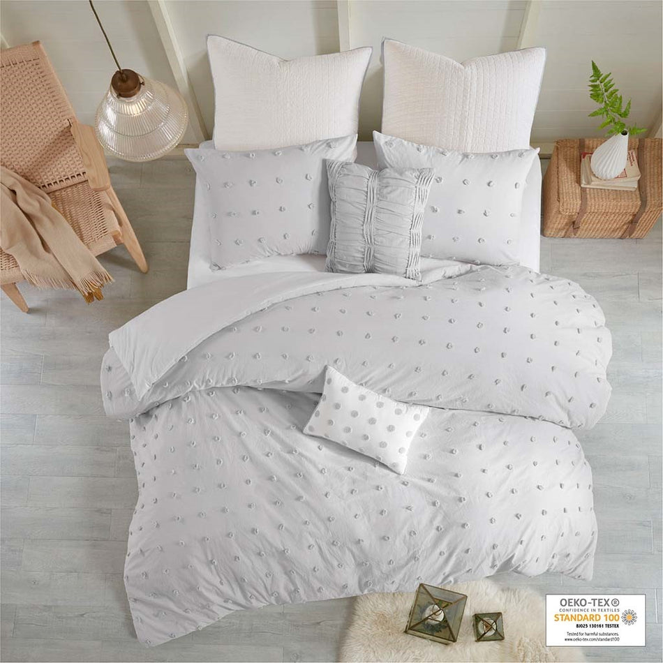 Urban Habitat Brooklyn Cotton Jacquard Duvet Cover Set - Grey - Full Size / Queen Size