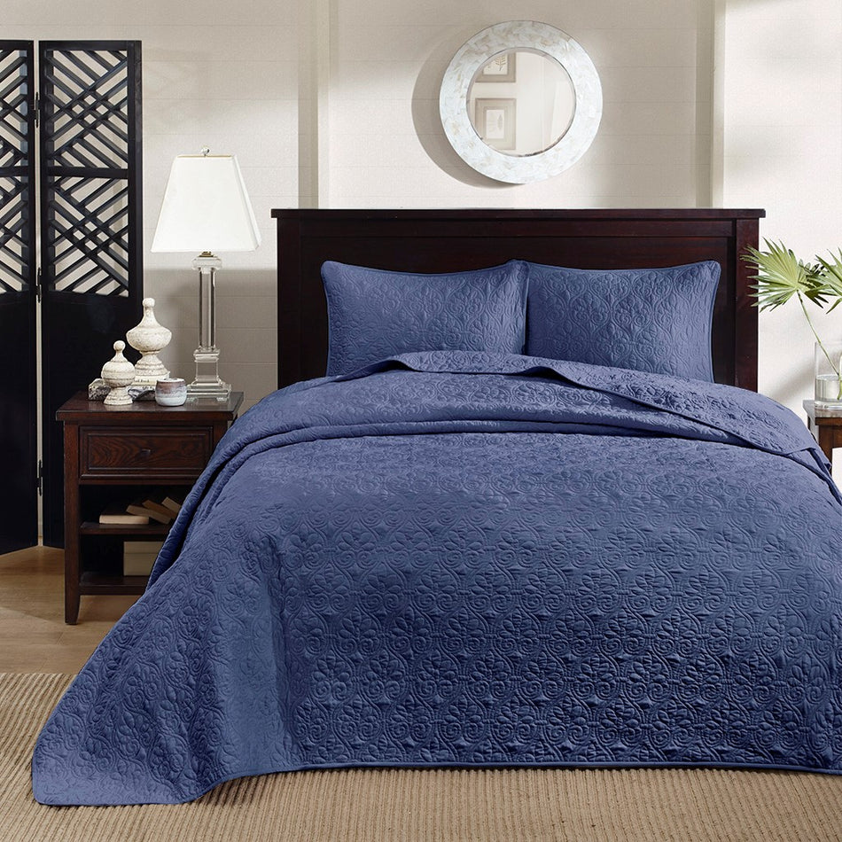 Quebec Reversible Bedspread Set - Navy - Queen Size