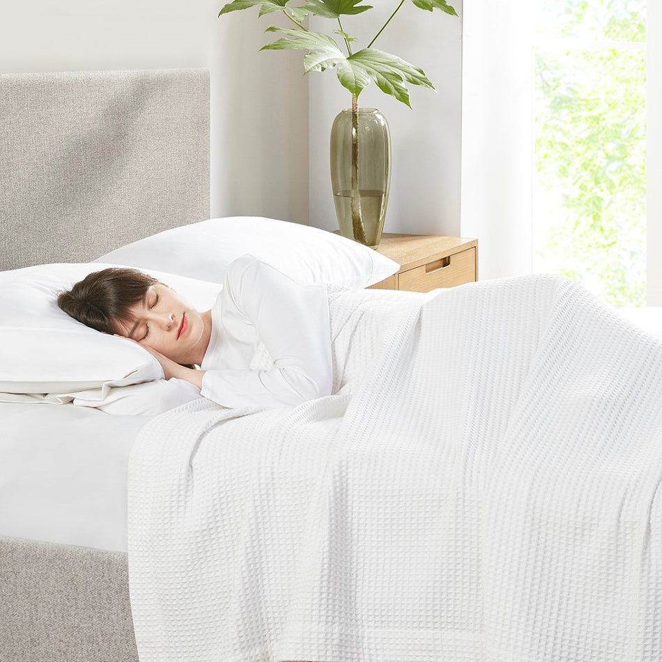 Waffle Weave Cotton Blanket - White - King Size