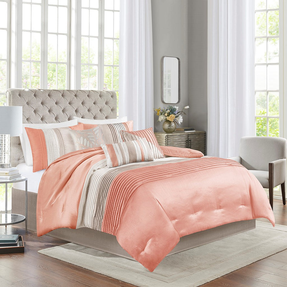 Madison Park Amherst 7 Piece Comforter Set - Coral - Cal King Size