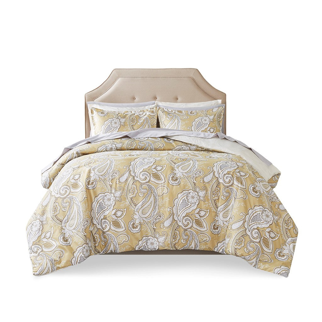 Madison Park Essentials Gracelyn Paisley Print 9 Piece Comforter Set with Sheets - Wheat - King Size