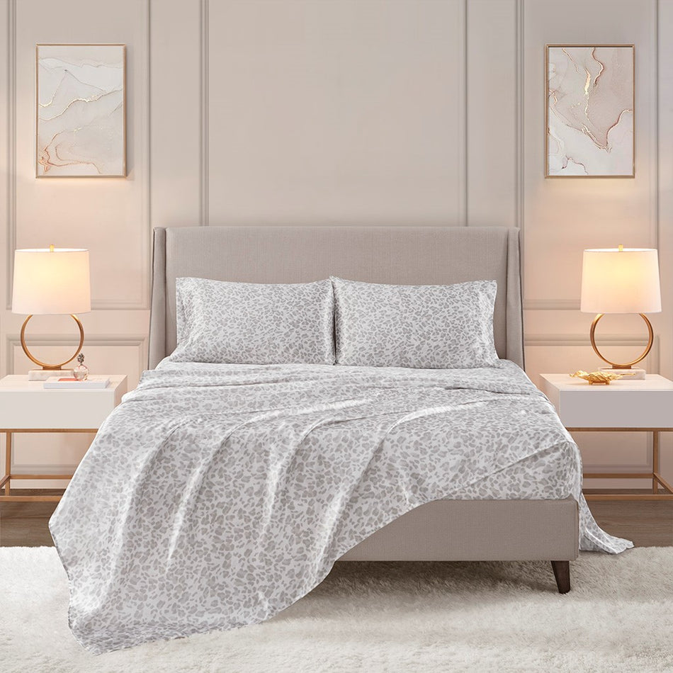 Madison Park Essentials Printed Satin Sheet Set - Gray Leopard  - Full Size Shop Online & Save - expresshomedirectr.com