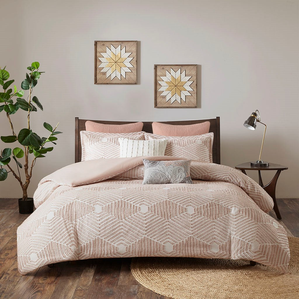 INK+IVY Ellipse Cotton Jacquard Duvet Cover Set - Blush  - Full Size / Queen Size Shop Online & Save - expresshomedirectr.com